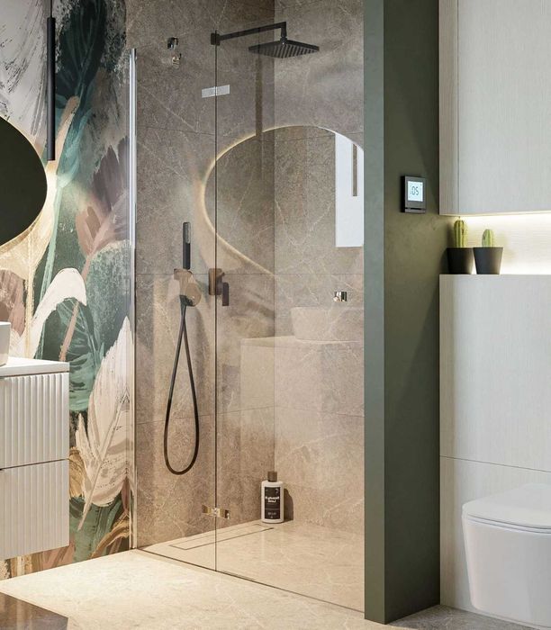 Drzwi Prysznicowe SZKLANE Uchylne 110 cm szerokość 190 cm wysokość Szkło Transparentne Hartowane FABRYCZNIE NOWE