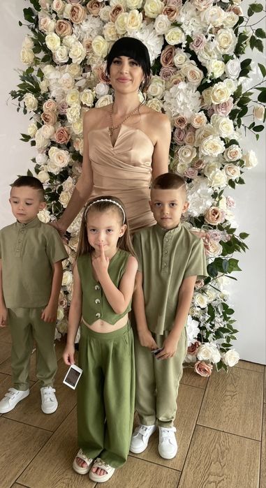 Лляний костюм трійка для двійні хлопчиків