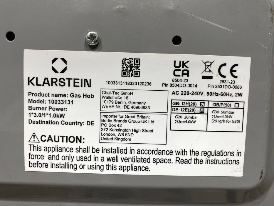 Плита газова поверхня Klarstein з Німеччини / плита с Германии