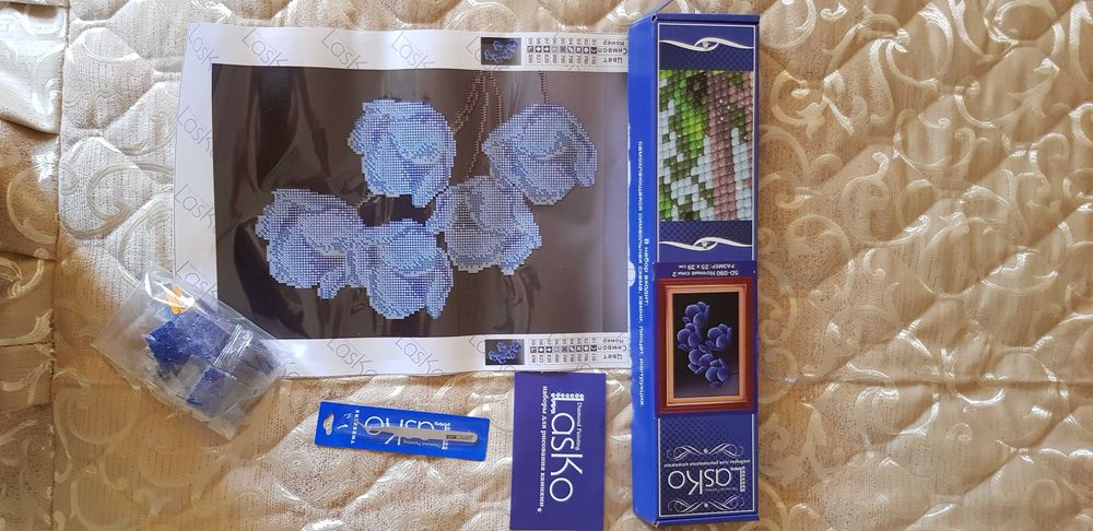 Алмазная вышивка «Синие цветы», квадратные стразы, частичная выкладка