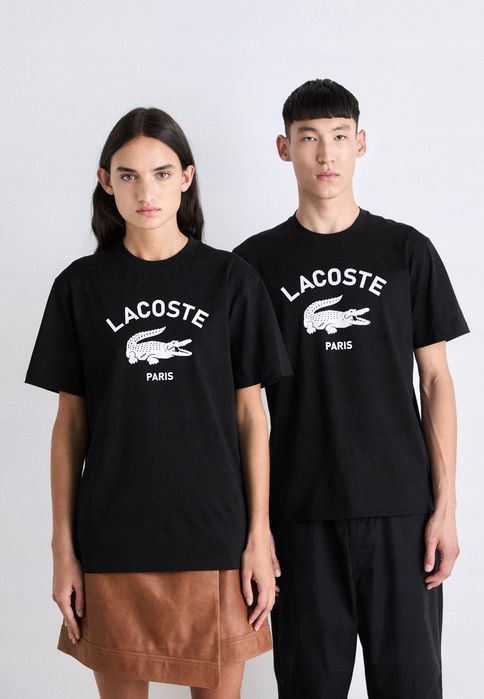 Lacoste 40 L T-Shirt Czarny 100% Bawełna Th2733 Paris Logowany D2346