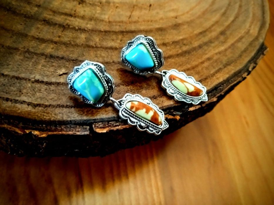 (NOVO, PORTES GRÁTIS) Brincos Boémios Marmoreados em Prata 925