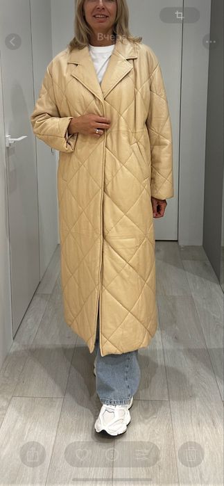 Шкіряний утеплений тренч- пальто