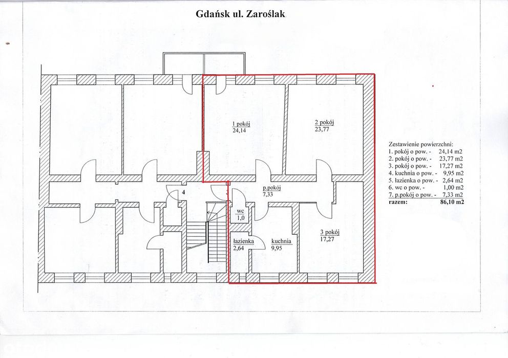 3-pokojowe mieszkanie 86,1 m2 z balkonem Gdańsk ul Zaroślak