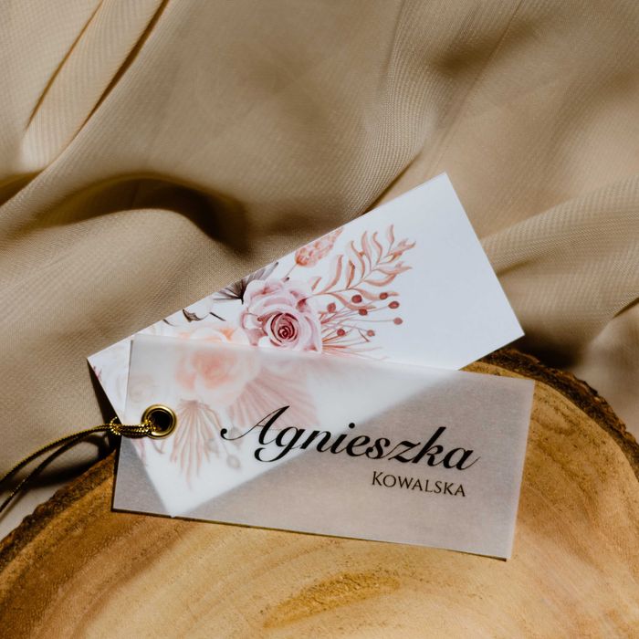 Winietki na stół weselny z suszonymi kwiatami i kalką BOHO BEIGE