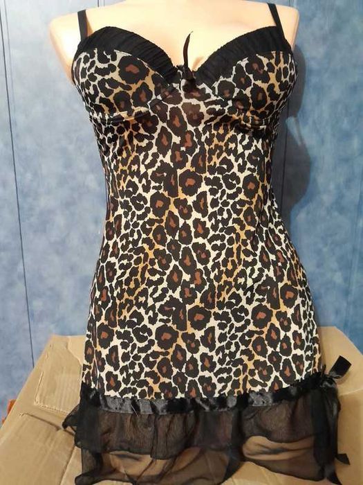 Seksowna halka koszulka w panterkę+ stringi bielizna erotyczna