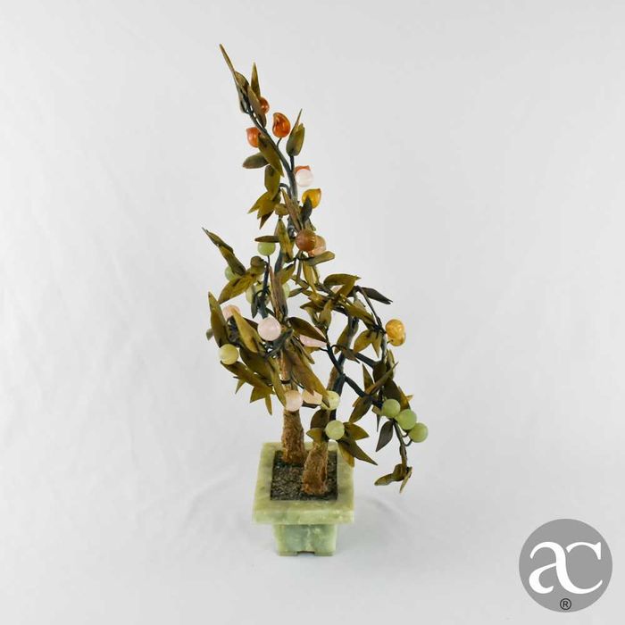 Árvore bonsai, China, feito em pedra, quartzo e jade n3