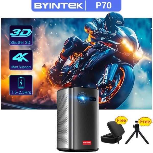 Портативний проєктор 4K міні BYINTEK P70 Android 9.0 Wi-Fi 3D-проектор