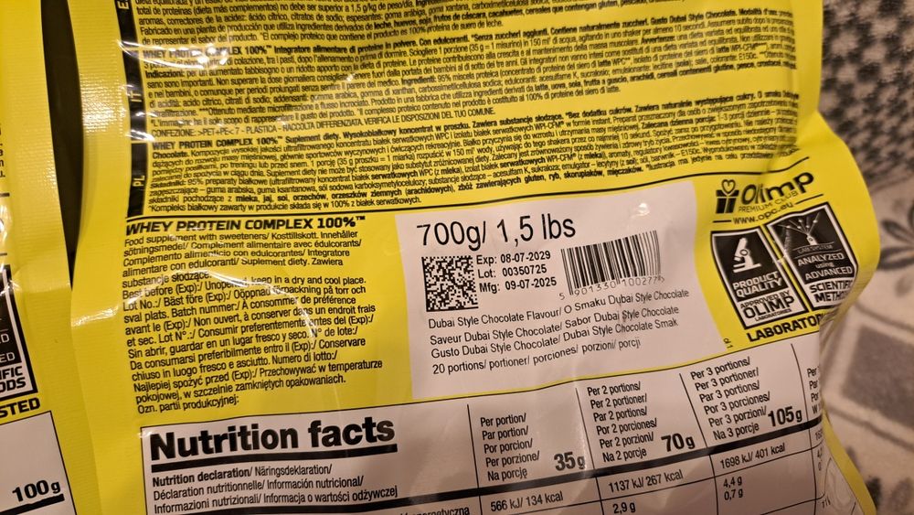 Nowe Opakowanie Whey Protein Complex Olimp o smaku Dubai Chocolate