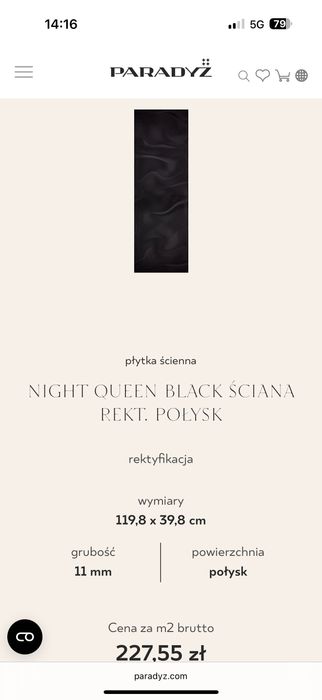 Płytki ścienne Night queen black 120x40