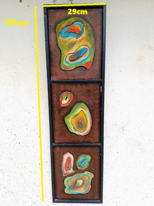 Quadro em metal com pintura arte abstrata contemporânea