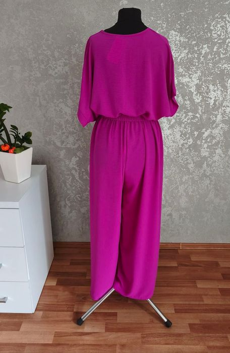 Kombinezon Długi  fuksja/ ciemny róż/ fioletowy z paskiem krótki rękaw wiskoza XL xxl XXXL