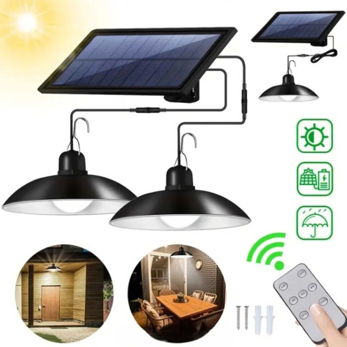 ZESTAW 2x ŻYRANDOL Lampa Wisząca Solarna LED Z Czujnikiem + Pilot