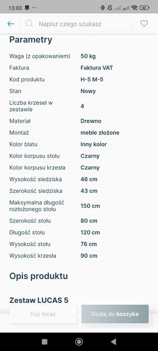 Stół z 4krzeslami