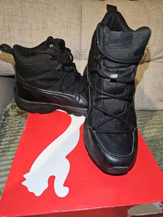 Кроссовки ботинки Puma пума зимние мужские soft foam + кожа черные