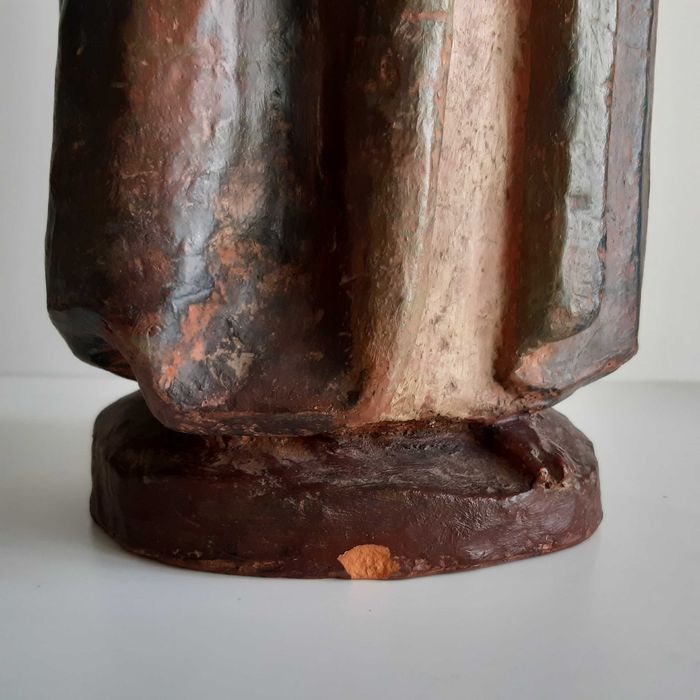 Antiga Grande Escultura Barro Cristo Redentor elevado por Maria