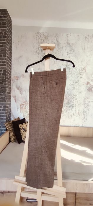 Eleganckie spodnie w kant pepitka brąz Montego M