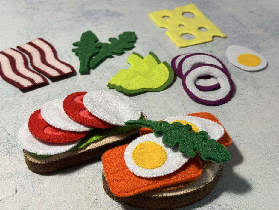 Сендвіч з фетру,Хот дог з фетру,Фетрові овочі і фрукти