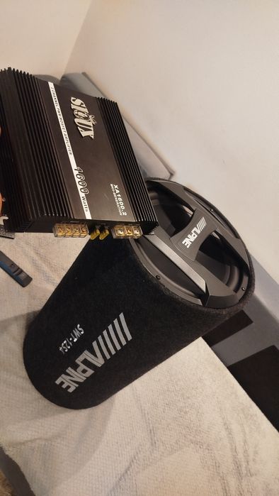 Tuba Alpine 300W RMS+ Wzmacniacz 470W RMS Subwoofer Skrzynia Basowa