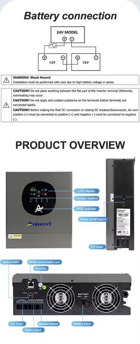 Гібридний інвертор Анінерел 4.2 кВт 24в кольоровий екран WiFi