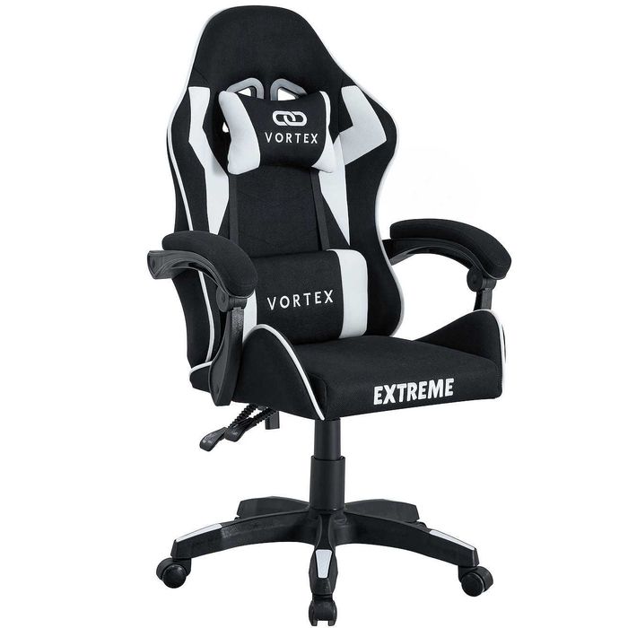 Fotel Gamingowy z Tkaniny Czarno Biały Stylowo i Ergonomicznie