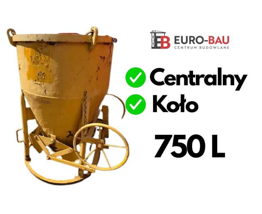 Silos zbiornik pojemnik lej dźwigowy na beton 750 L Koło Rękaw łańcuch spust centralny nr 1 betonsilo typ 1012 h niemiecki