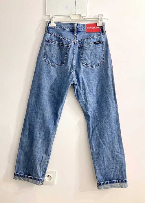 Jeansy Calvin Klein vintage wysoki stan czerwony lampas premium