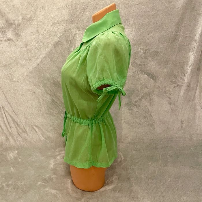 Przewiewna koszula bawełna bluzka zielona krótki rękaw wiązana