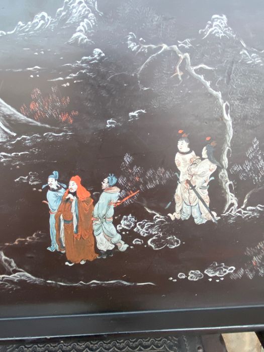 Tabuleiro chinês madeira charão séc XIX 64 cm Pintado à mão