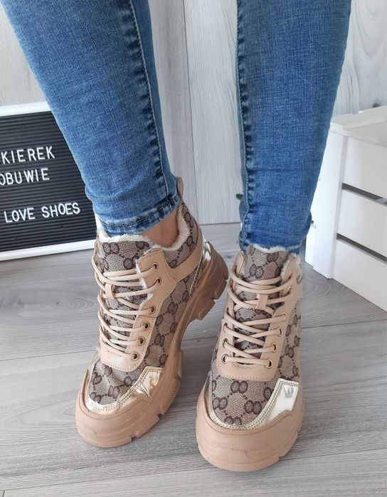 TRAPERY SNEAKERSY za kostkę ocieplane BEŻOWE r.40