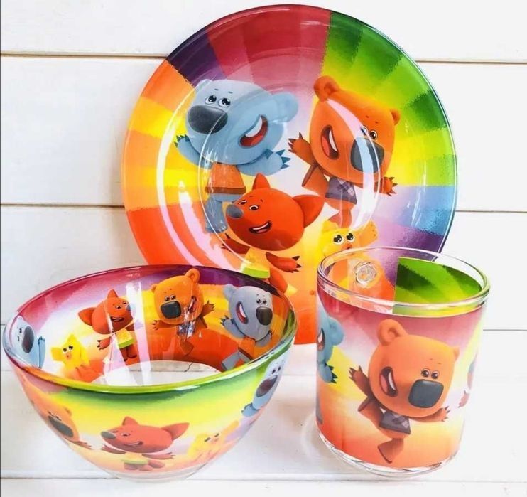 Стеклянный набор детской посуды Майнкрафт