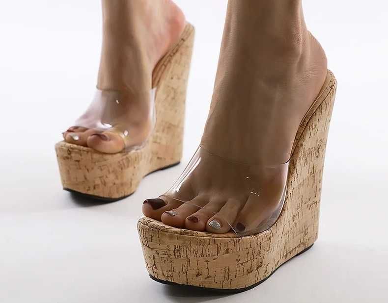 Klapki koturn korkowe