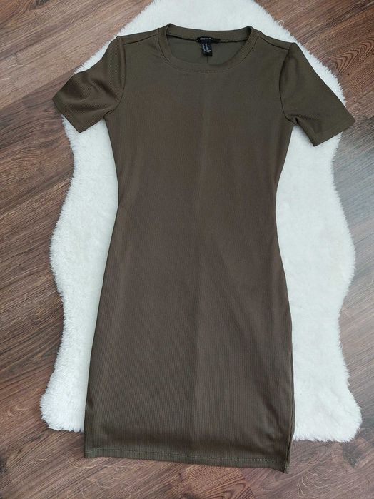 Forever21 sukienka w prążek khaki krótki rękawek xs s