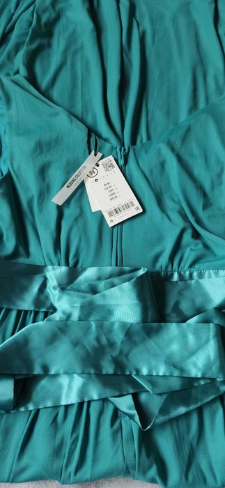 ORSAY Sukienka MAXI z perełkami r.32 Z METKĄ siateczka, dekolt koperta