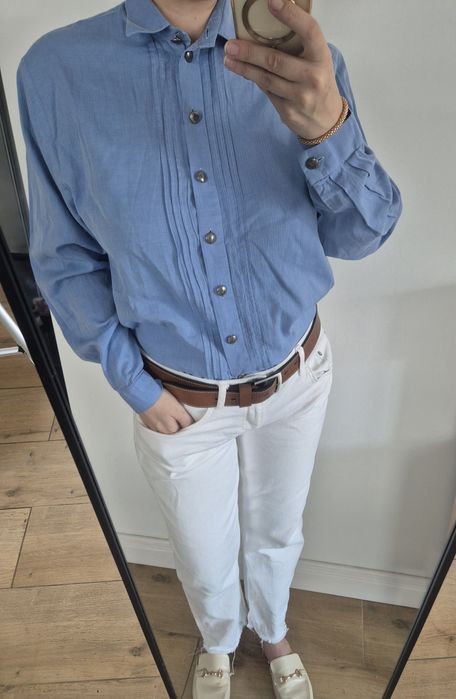 Koszula elegancka wizytowa niebieska shirt blue do pracy made in Austr