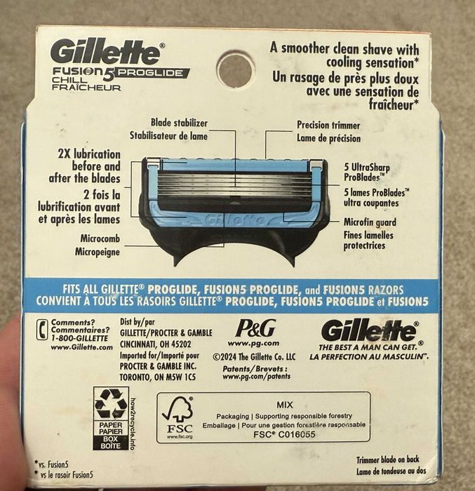 Лезвия оригинал из США Gillette Proglide SHIELD, Chill 4шт картриджи