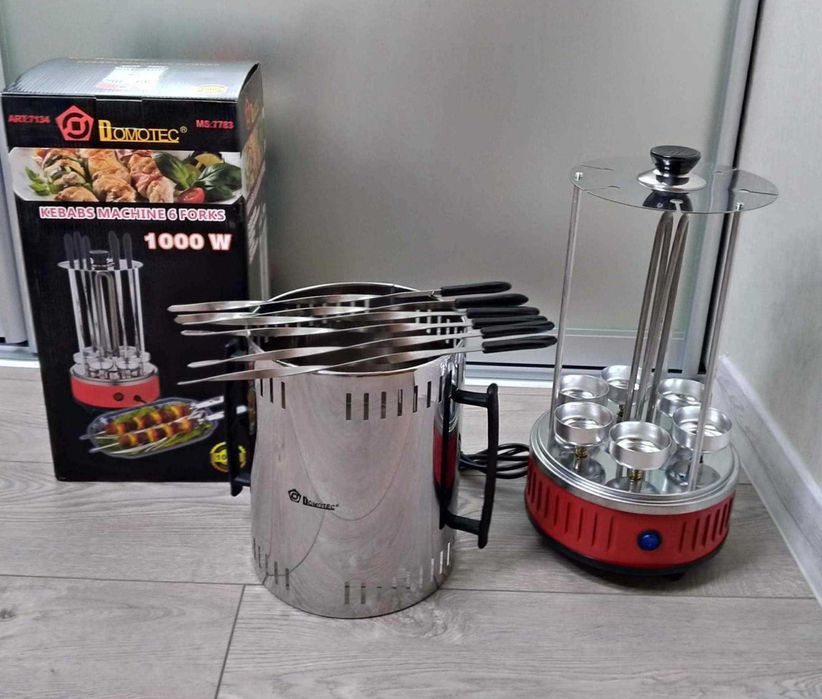 Електрошашличниця для дому на 6 шампурів 1000W. Шашлик смачний вдома