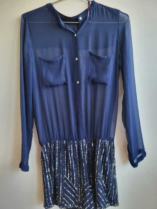 Macacão Curto Azul Marinho com Lantejoulas Douradas - ZARA