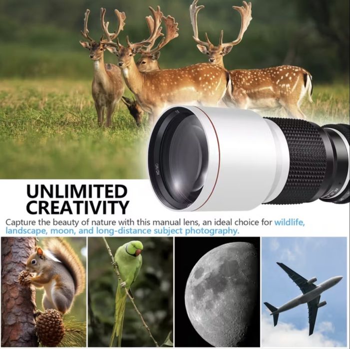 Обʼєктив JINTU 500mm f/8–32 MF з 2x телеконвертером