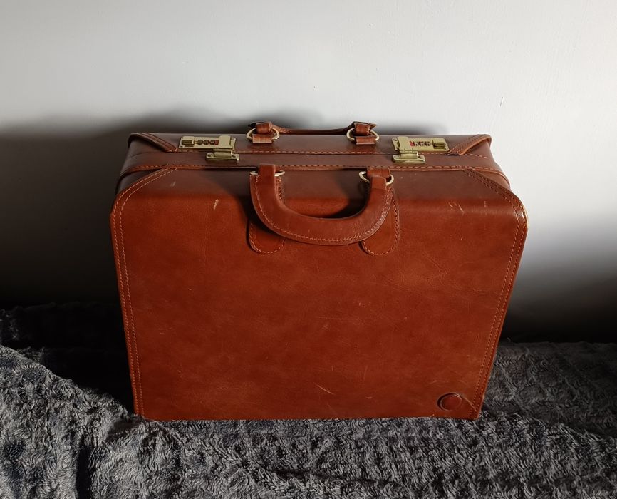 Luksusowy, Brązowy Neseser Skórzany Vintage