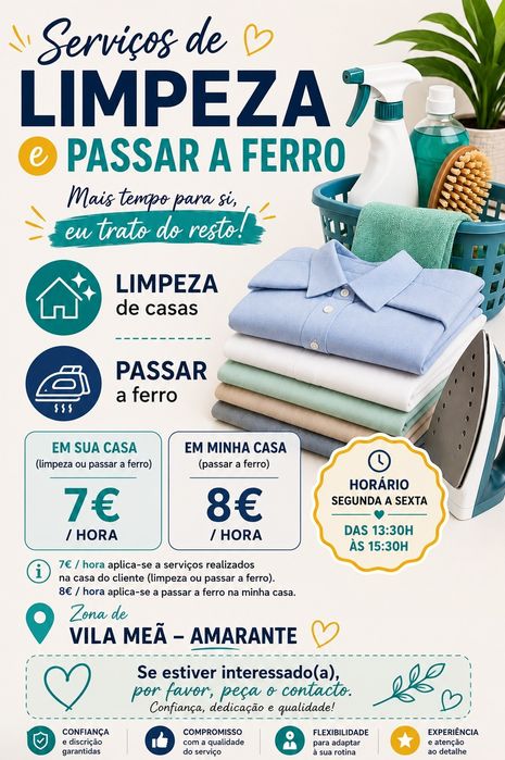Serviços de Limpeza e Passar a Ferro – Vila Meã (Amarante)
