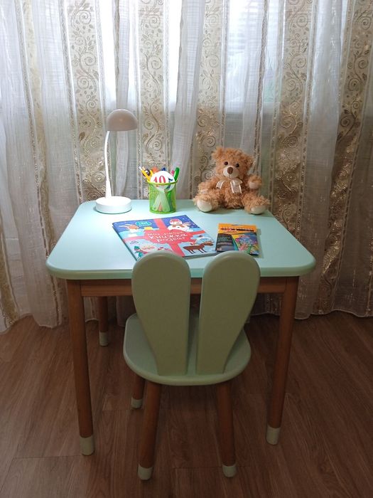 Дитячий столик і стільчик зайчик бірюзовий