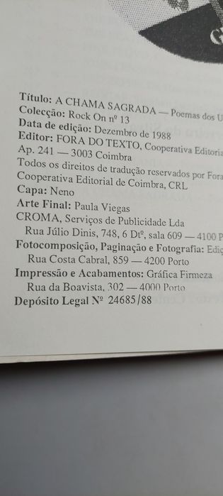 A Chama Sagrada, Poemas dos U2 (1988)