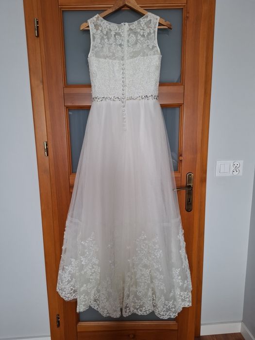 Suknia ślubna, ecru, koronka, 38