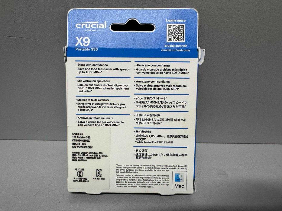 Зовнішній SSD диск Crucial X9 (CT1000X9SSD9) Black 1TB Новий!