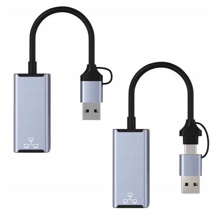 Przejściówka Adapter Usb-C Usb-A RJ45 Ethernet Karta Sieciowa LAN