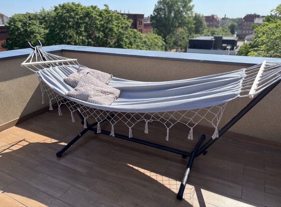 Hamak Ogrodowy Wiszący na Drążkach Huśtawka Duży XL Mocny 200kg Drążki Boho