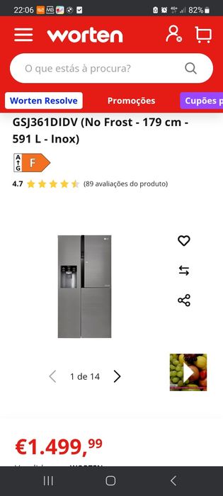 Frigorífico Americano LG GSJ361DIDV (No Frost - 179 cm - 591 L - Inox)