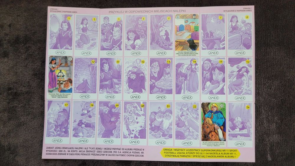 Album na naklejki z gum Królewna Śnieżka i 7 krasnoludków AMEX lata 90