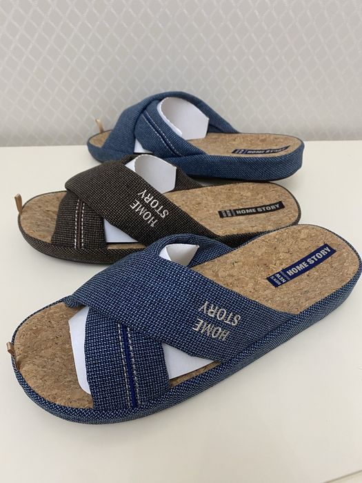 Чоловічі тапочки Home Story,сині та коричневі.Анатомічна устліка.